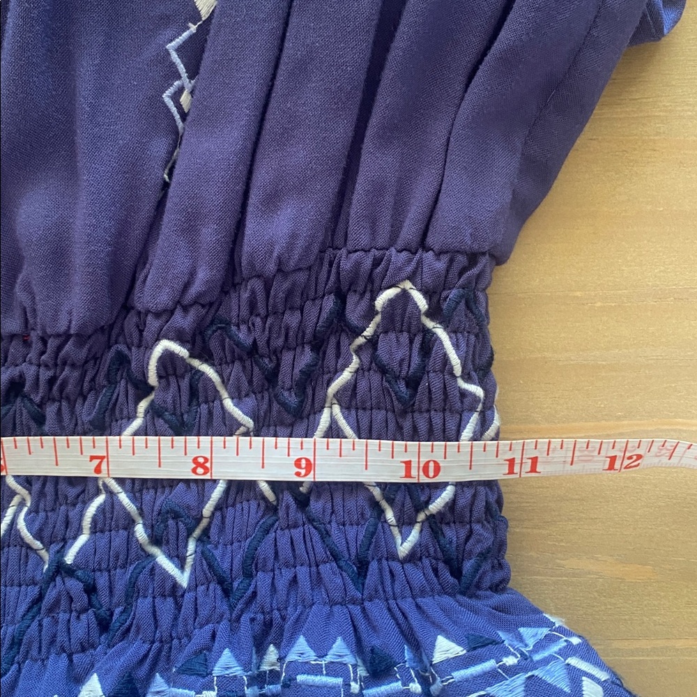 Parker Tammy Dress Size S Blue Off-Shoulder Mini Embroidered Smocked Tassels - Picture 10 of 10